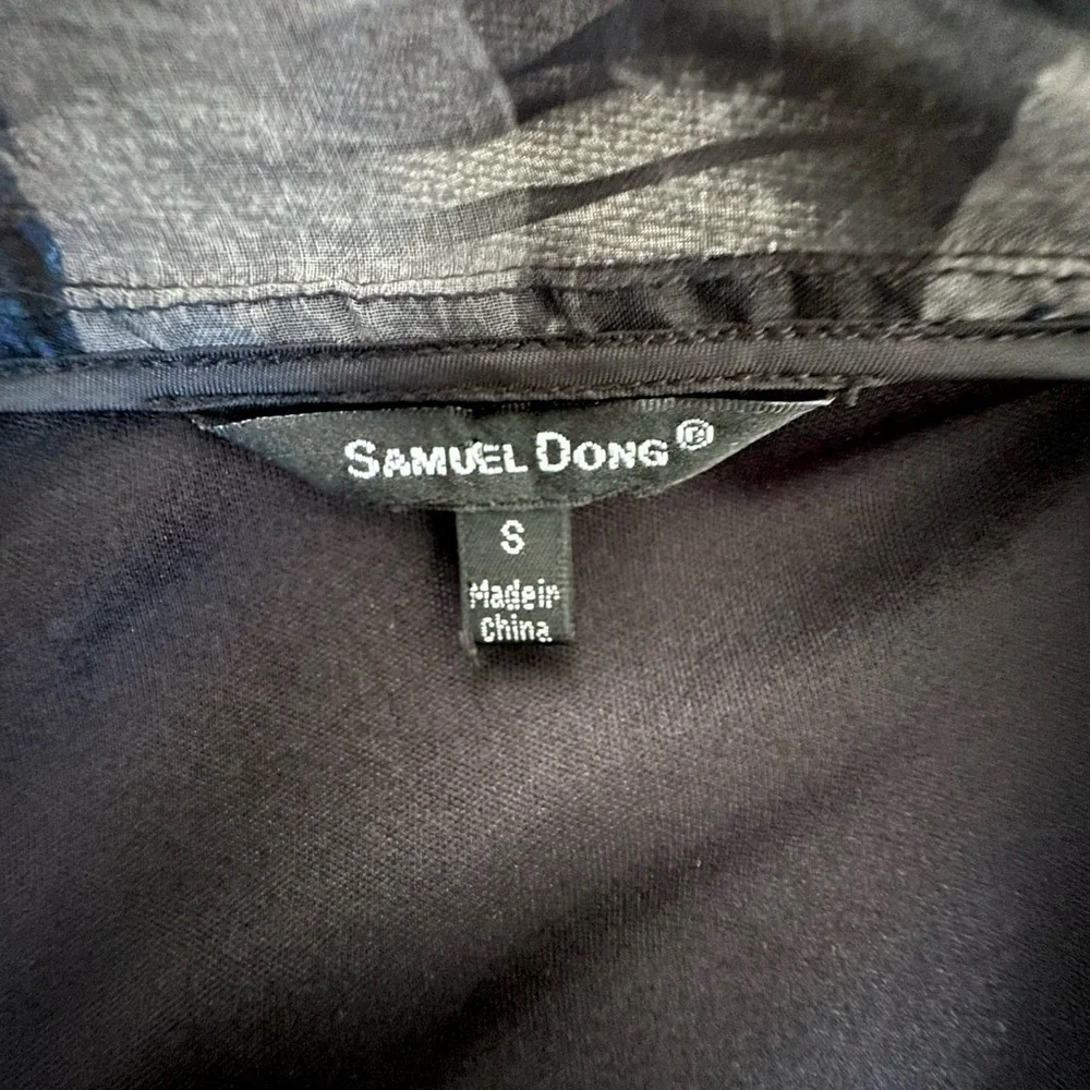 Samuel Dong 100% Silk Organza Crop Bolero Jacket, Blue/Black/Gray Print, Sz S - Picture 10 of 12